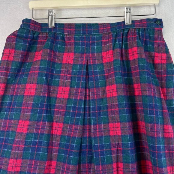 Vintage PENDLETON Women 10* Blue Red Plaid Front Pleated Wool Midi Skirt Pockets - Picture 5 of 11